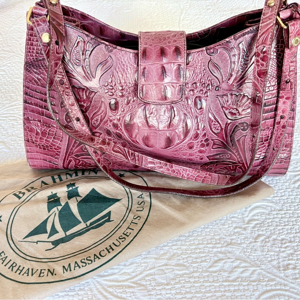 Brahmin Vintage Pink Embossed Leather Shoulder Bag